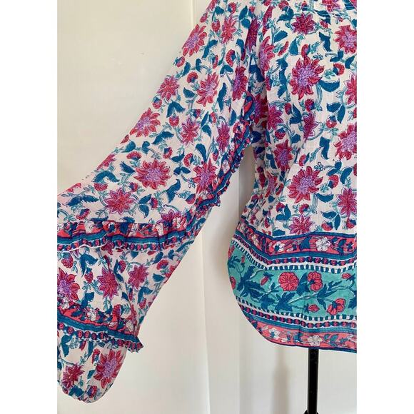 Alicia Bell Floral Tunic in Multicolor Large Pullover Ruffle Sleeve Button Front - Picture 4 of 5